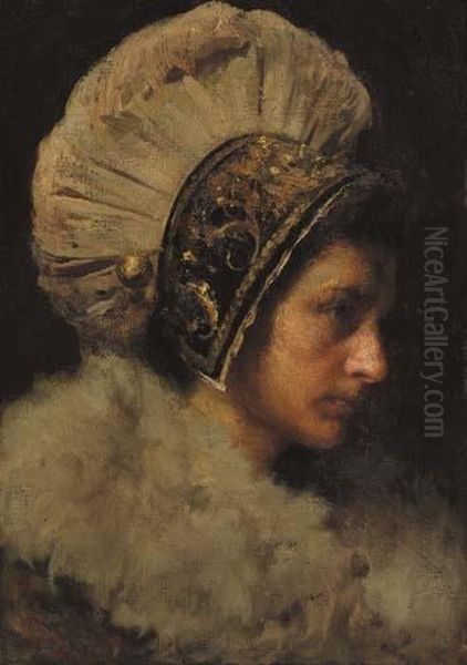 Donna In Costume Di Gressoney Oil Painting by Giacomo Grosso