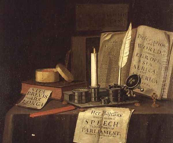 Still Life with Inkstand and Books, 1702 Oil Painting by Edwart Collier