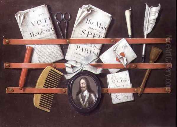 Letter rack with documents and miniature of Charles I Oil Painting by Edwart Collier