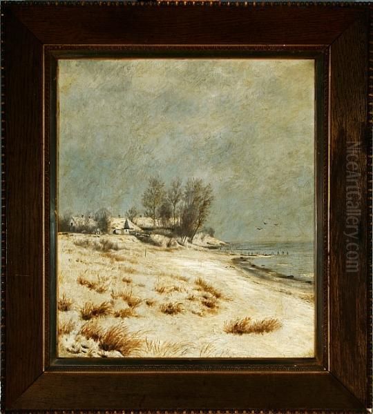 A Danish Coastal Scenery At Wintertime Oil Painting by Vilhelm Georg Groth