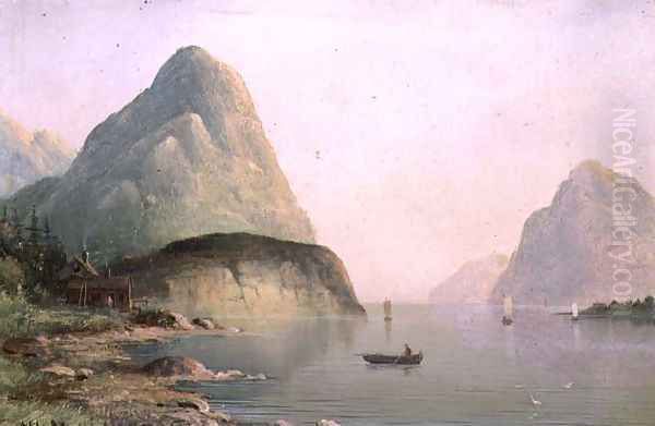 A Fjord Scene Oil Painting by Nils Hans Christiansen