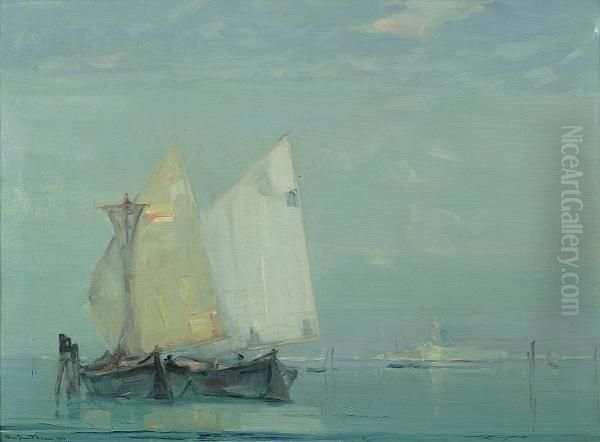 View Of Ships Near Venice Oil Painting by Oliver Dennett Grover