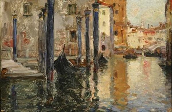 Venetian Canal Scene Oil Painting by Oliver Dennett Grover