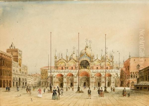 Venezia, Piazza San Marco Verso La Basilica Oil Painting by Carlo Grubacs