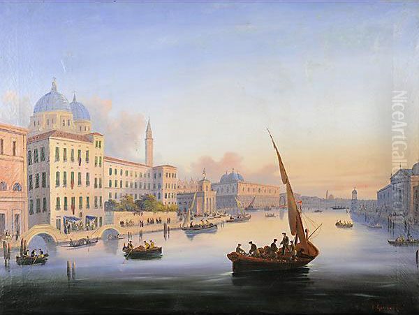 Imbarcazioni Nel Canal Grande Oil Painting by Carlo Grubacs