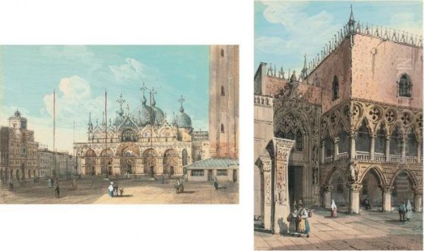 The Doge's Palace; And Basilica San Marco, Venice Oil Painting by Carlo Grubacs