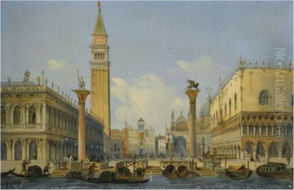 Venice, A View Of The Piazzetta From The Bacino Di San Marco Oil Painting by Carlo Grubacs