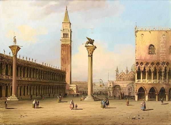 Piazzetta San Marco, Venice; Santa Maria Della Salute, Venice Oil Painting by Carlo Grubacs