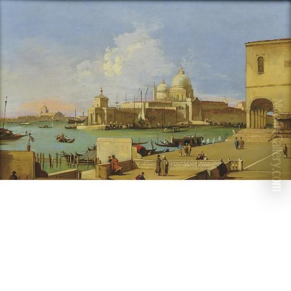 Il Fonteghetto Della Farina Con La Chiesa Della Salute Oil Painting by Carlo Grubacs