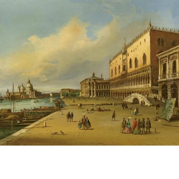 Veduta Del Molo Di San Marco, Con Il Palazzo Ducale E Lazecca Oil Painting by Carlo Grubacs