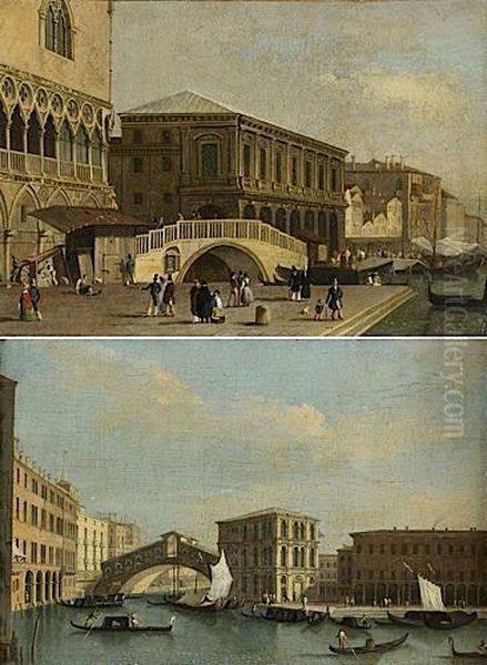 Le Pont Della Paglia Et Le Pont Du Rialto,venise Oil Painting by Carlo Grubacs