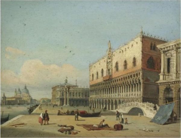 Venice, A View Of The Doge's 
Palace And Piazzetta Looking West Fromthe Riva Degli Schiavoni Oil Painting by Carlo Grubacs