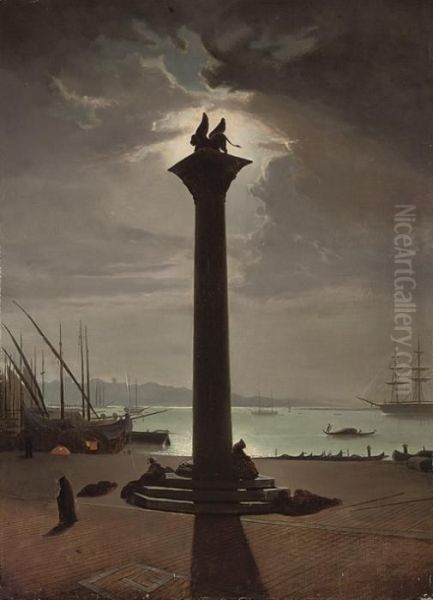 Figures Sleeping At St. Mark's Column, Venice Oil Painting by Carlo Grubacs