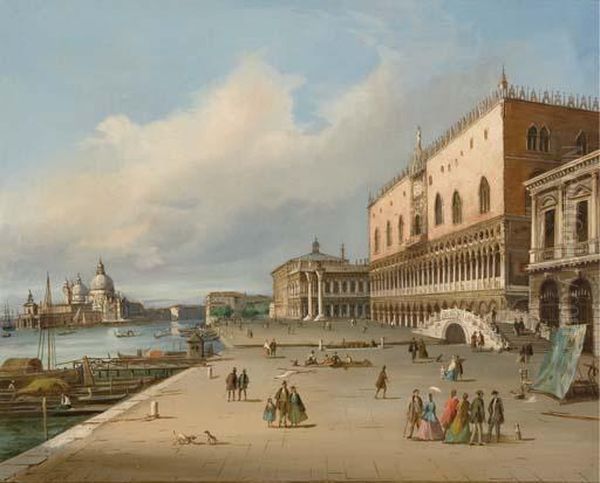 La Riva Degli Schiavoni Verso La Dogana E Santa Maria Della Salute Oil Painting by Carlo Grubacs