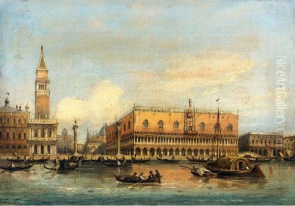 Gondolas Before The Doge's Palace, Venice Oil Painting by Carlo Grubacs