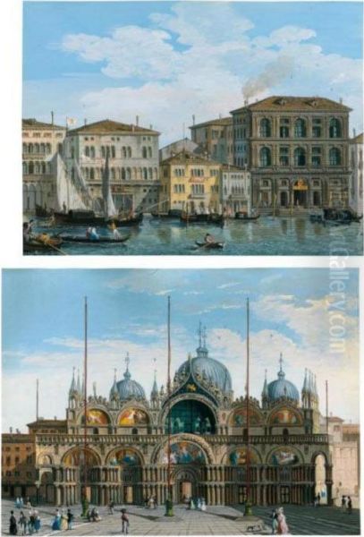 A Pair Of Venetian Views: Piazza San Marco, And The Grand Canal Oil Painting by Carlo Grubacs