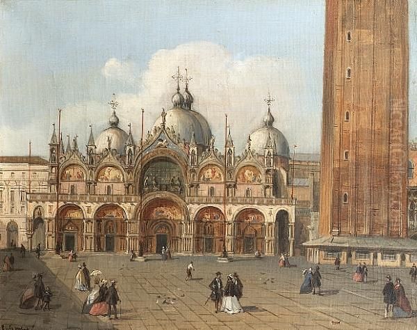 Figures In St. Marks Square, Venice Oil Painting by Carlo Grubacs