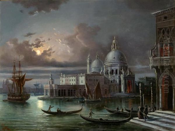 Venice In The Moonlight. Oil Painting by Giovanni Grubacs