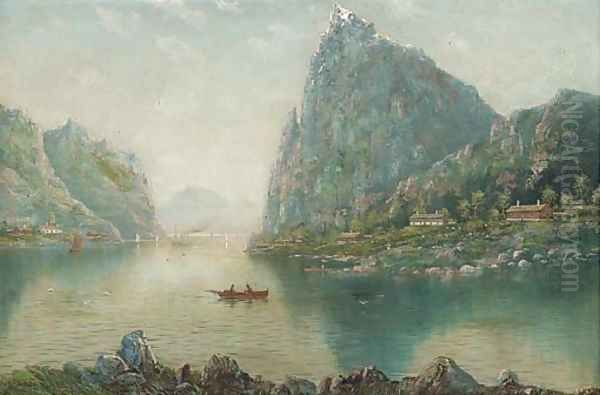 Summer waters on a Norwegian fjord Oil Painting by Nils Hans Christiansen