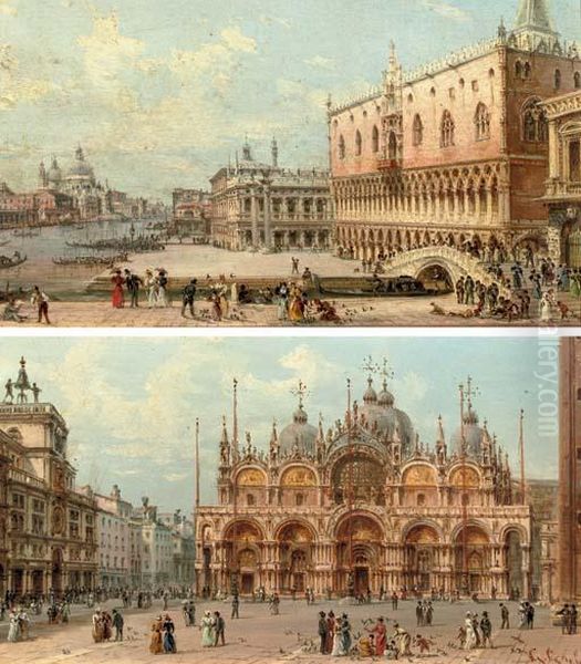 A View Of The San Marco; And An Elegant Company In Front Of The Palazzo Ducale, Venice Oil Painting by Giovanni Grubacs