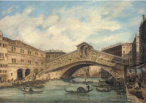 The Rialto Bridge, Venice Oil Painting by Giovanni Grubacs