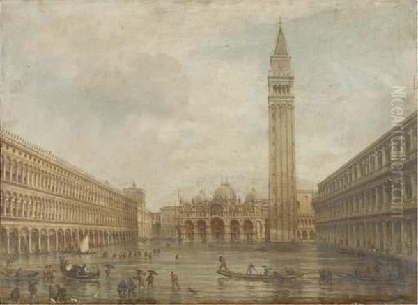 Floods At The Piazza San Marco, Venice Oil Painting by Giovanni Grubacs