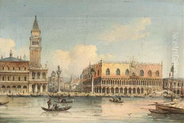 Gondolas Approaching Piazza San Marco, Venice Oil Painting by Giovanni Grubacs