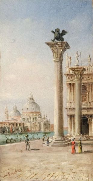 Venezia, Le Colonne Di S. Marco Oil Painting by Giovanni Grubacs