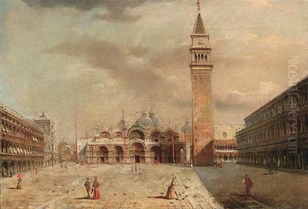 Veduta Di Piazza San Marco A Venezia Oil Painting by Giovanni Grubacs