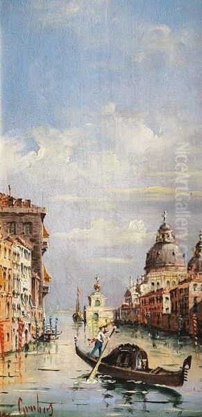 Venice: Gongolas In Front Of Santa Maria And Dogana Oil Painting by Giovanni Grubacs