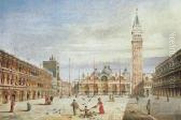 St Mark Square In Venice Oil Painting by Giovanni Grubacs