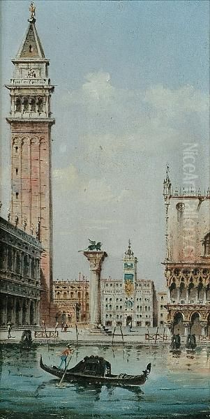 Towards The Piazzetta San Marco, Venice; Towards Santa Maria Della Salute, Venice Oil Painting by Giovanni Grubacs