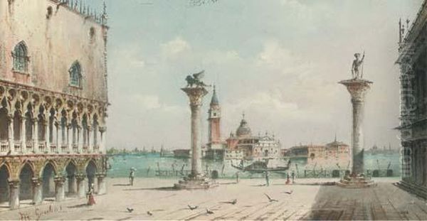 The Doge's Palace And The Piazzetta, San Giorgio Maggiorebeyond Oil Painting by Giovanni Grubacs