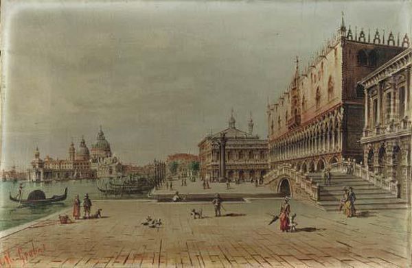 Along The Grand Canal Oil Painting by Giovanni Grubacs