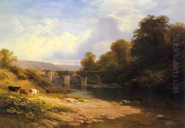 Staveton Bridge, Devon Oil Painting by George Vicat Cole