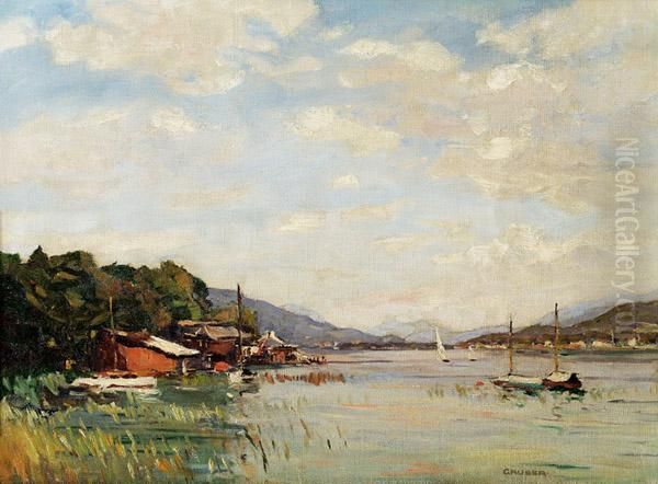 Worthersee Mit Blick Auf Den Dobratsch Oil Painting by Franz Gruber-Gleichenberg