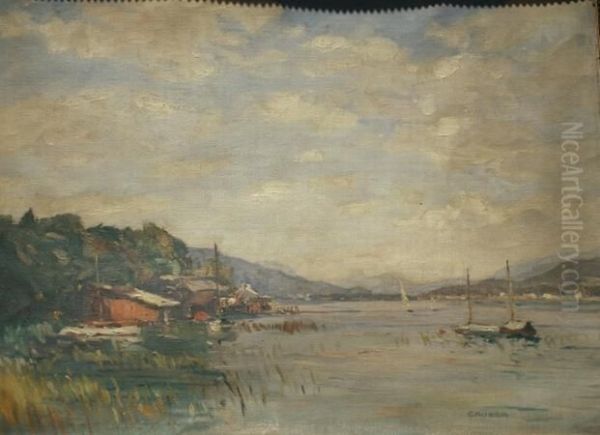 River Landscape Oil Painting by Franz Gruber-Gleichenberg