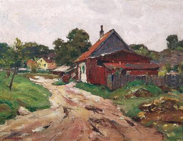 Dorfstrase Oil Painting by Franz Gruber-Gleichenberg