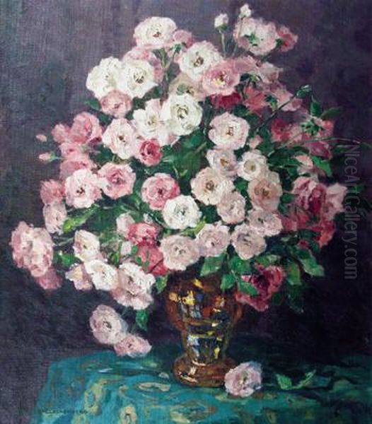 Rosenstraus In Vase Oil Painting by Franz Gruber-Gleichenberg