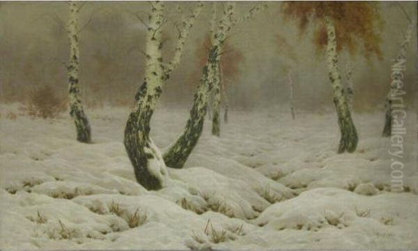 Bouleaux Sous La Neige Oil Painting by Jan Grubinski