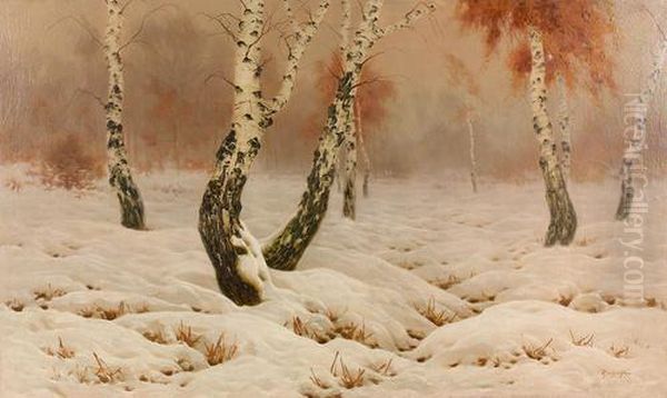 Stimmungsvolle Winterlandschaft Mit Birken. Oil Painting by Jan Grubinski