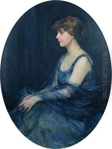 Portrait De Madame Ernest Bertrand Oil Painting by Jules-Alexandre Grun