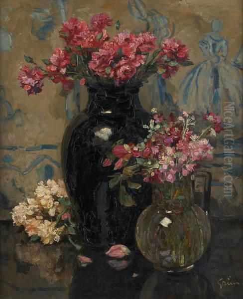 Vases Fleuris Oil Painting by Jules-Alexandre Grun