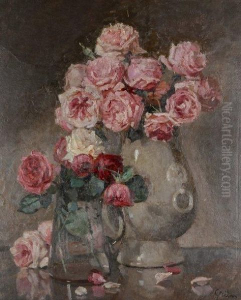 Vase Aux Roses Oil Painting by Jules-Alexandre Grun