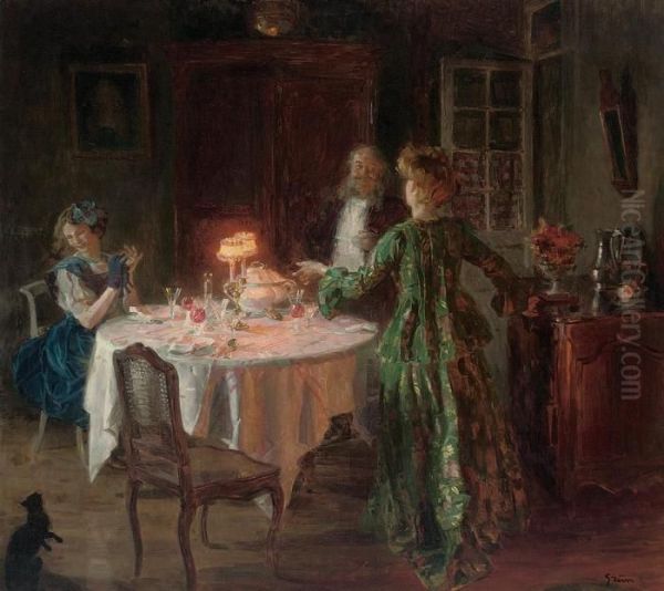 The Dinner Party Oil Painting by Jules-Alexandre Grun