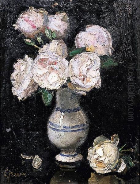 Vase De Roses Blanches Oil Painting by Jules-Alexandre Grun