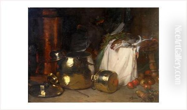 Nature Morte Aux Poissons Oil Painting by Jules-Alexandre Grun