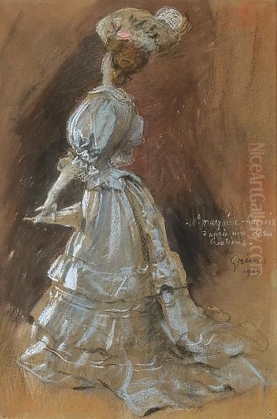 An Elegant Lady With A Parasol Oil Painting by Jules-Alexandre Grun