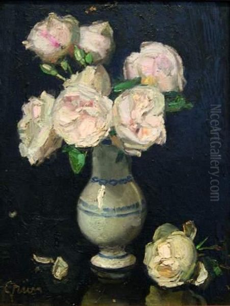 Bouquet De Roses Blanches Oil Painting by Maurice Grun