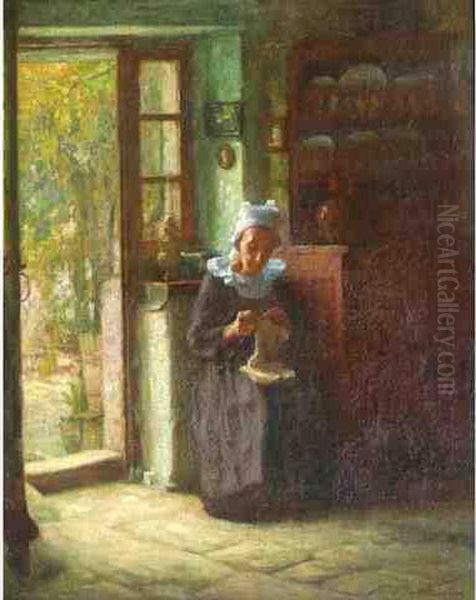 Bretonne Pres De Sa Fenetre Oil Painting by Maurice Grun